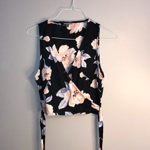 Black floral wrap around crop top